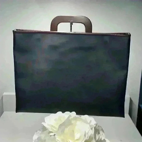 NWOT!  Decarhe Satchel/Tote/Bag Vinyl with Leather Trim Black/Brown - Picture 1 of 10